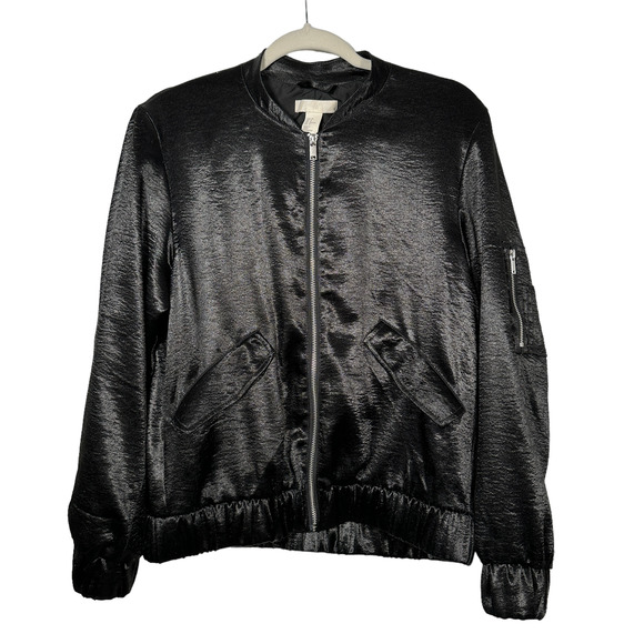 H&M Jackets & Coats Hm Shiny Black Bomber Jacket Medium Poshmark